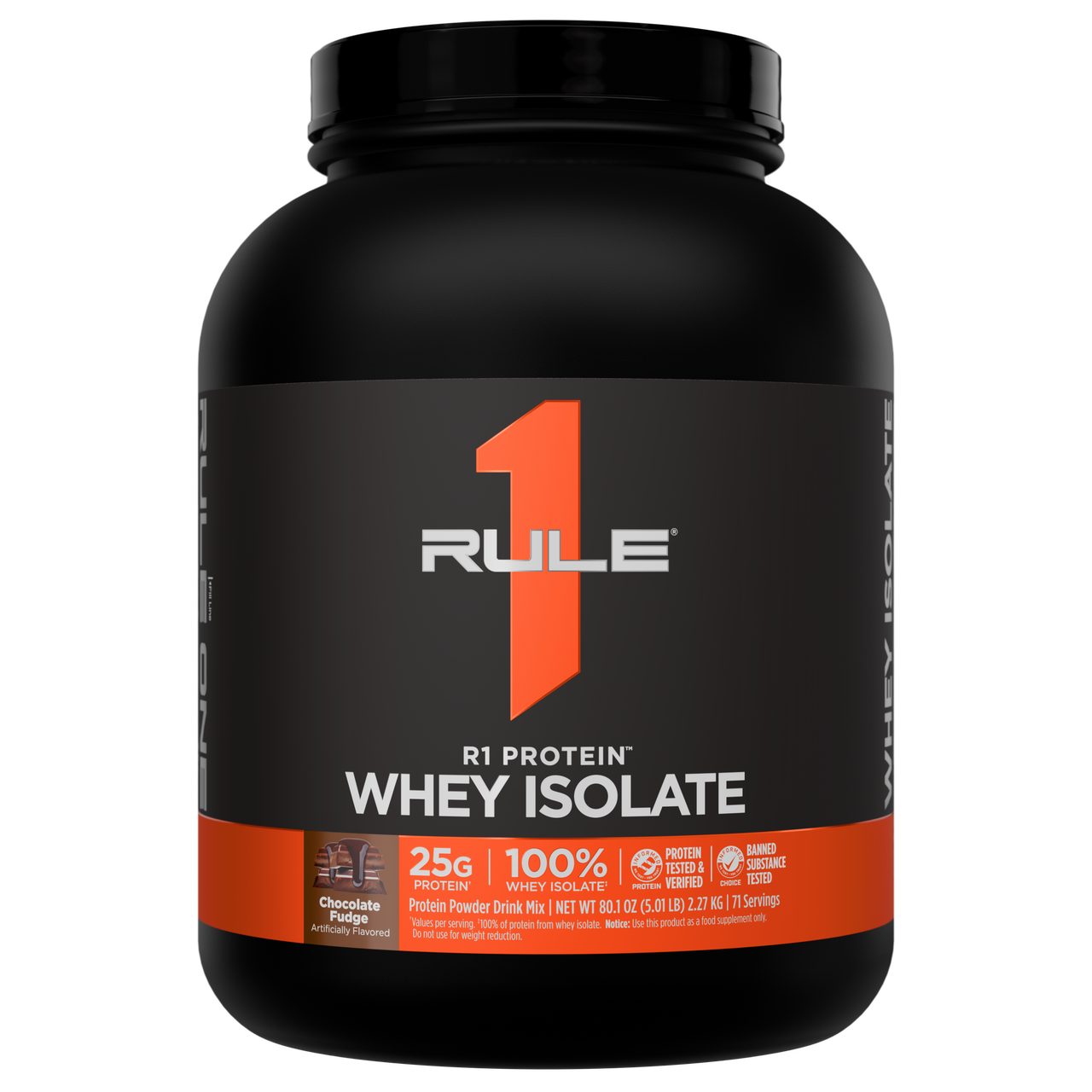 r1pwi_5lb_chocolate-fudge-front پروتئین وی ایزوله طرح جدید ۲۲۷۰ گرمی رول وان | Rule One R1 Whey Isolate Protein - تصویر 1